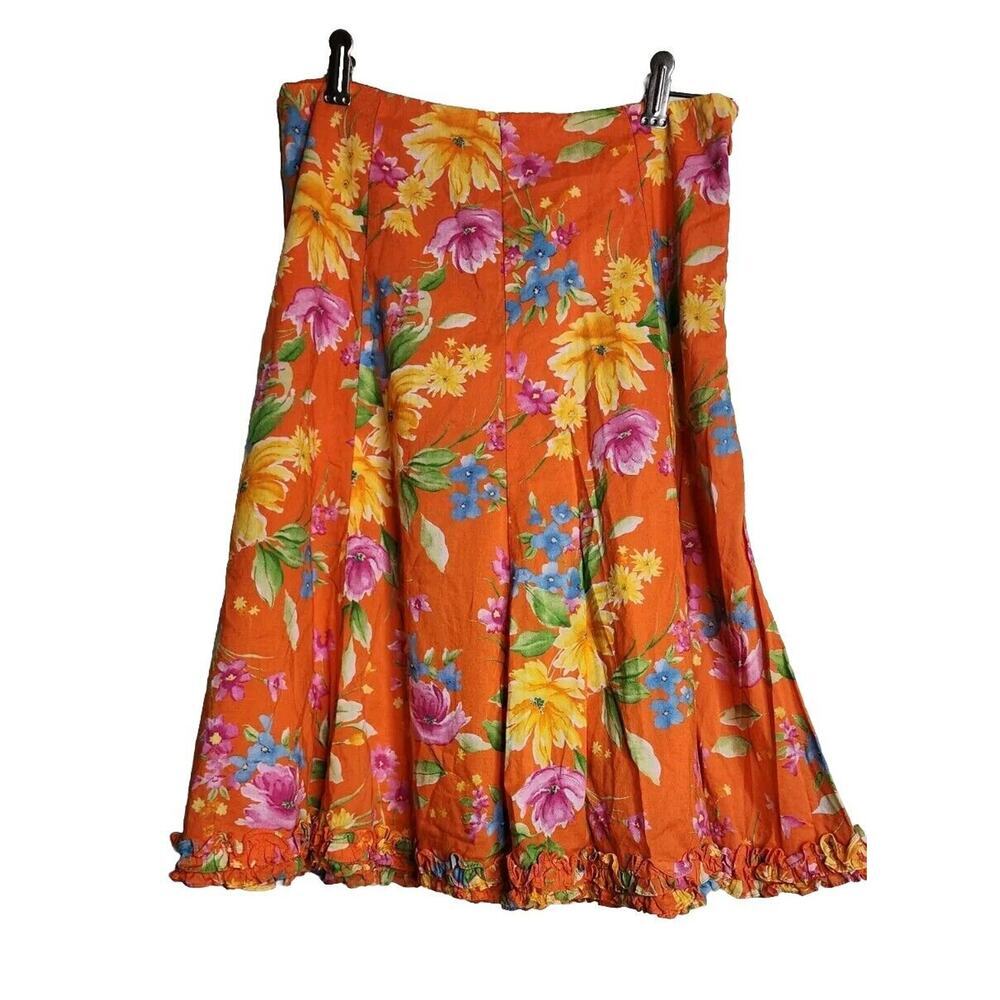 Jones New York Signature Skirt Petite Sz 4P Summer Floral Pleated Ruffles